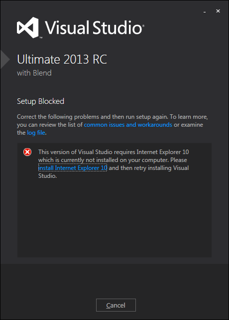 VS 2013 requires IE 10
